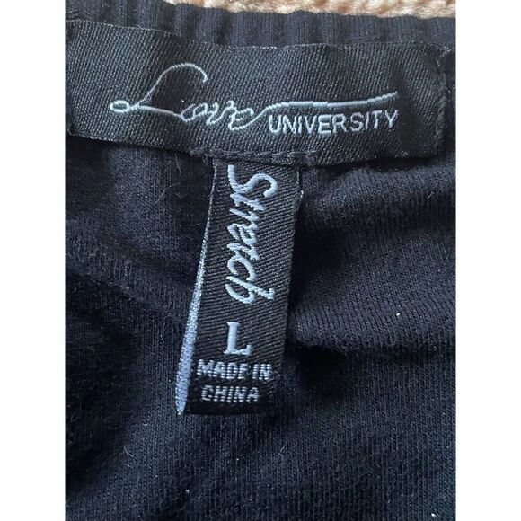 LOVE UNIVERSITY Black Long Sleeve Laceups Stretch Body Size L - Picture 2 of 8